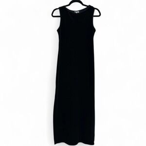 Vtg Rampage Black Velvet Maxi Long Sleeveless Dress Side Slits Made In USA Sz‎ M